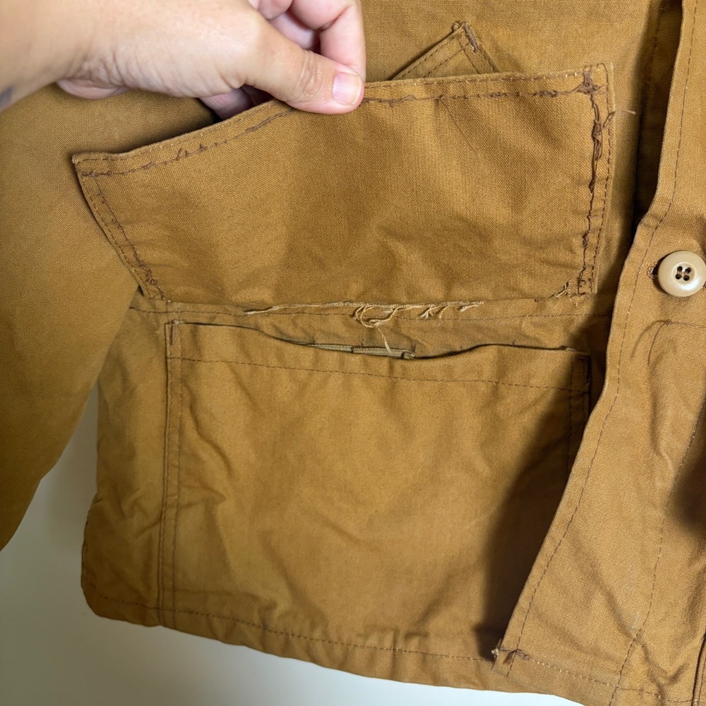 Vintage Penneys Foremost Hunting Jacket Brown Canvas Game Bag Corduroy Collar - Picture 10 of 12